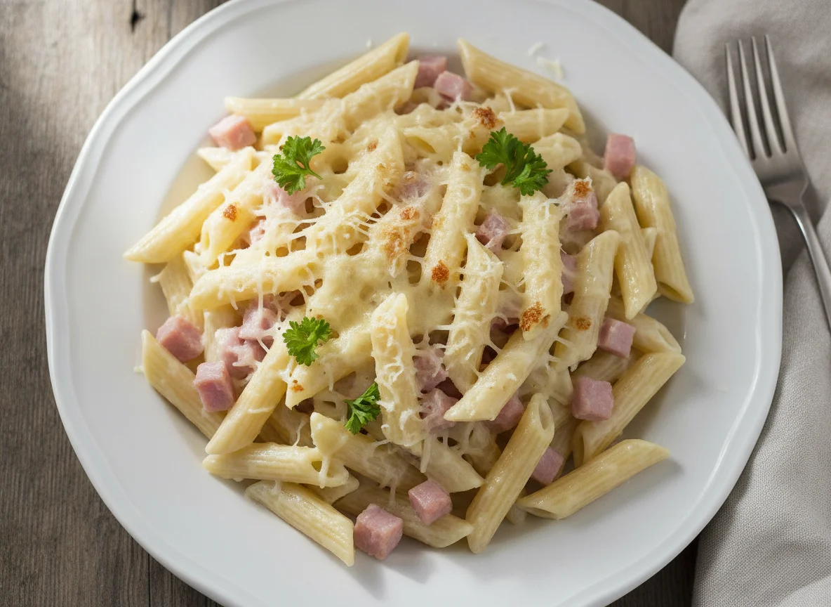 Schinkenfleckerl mit Penne photo