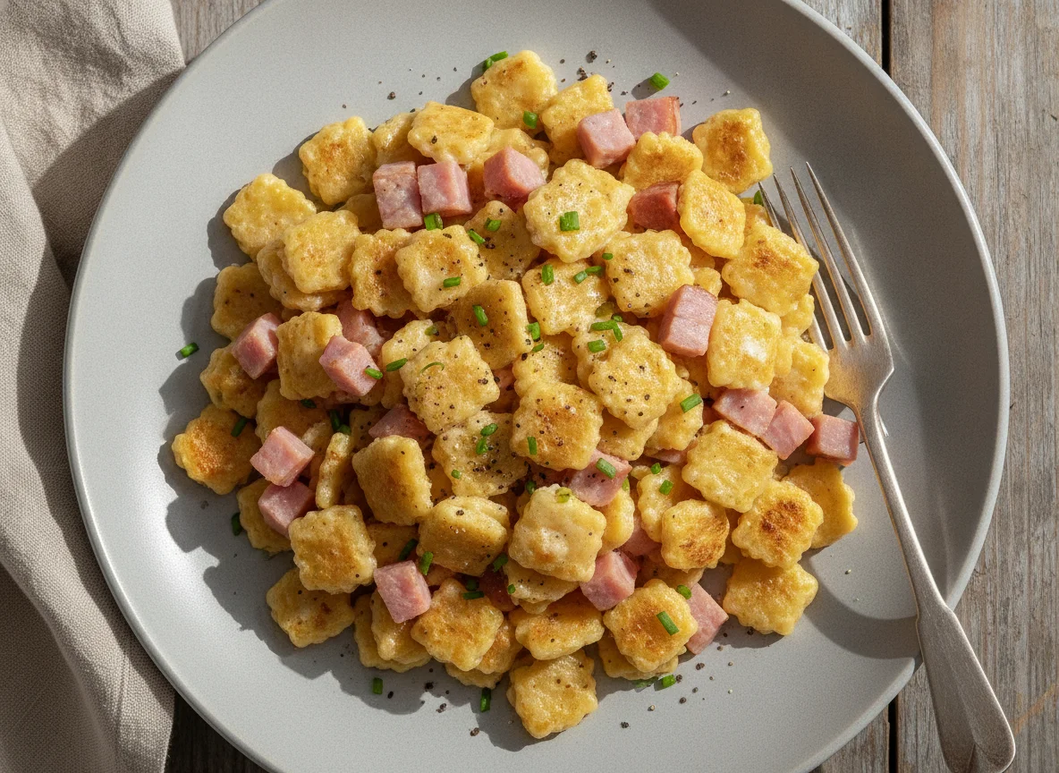 Schinkenfleckerl mit Rahmsauce photo