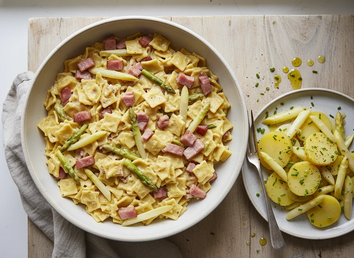 Schinkenfleckerl mit Spargel-Kartoffel-Salat photo