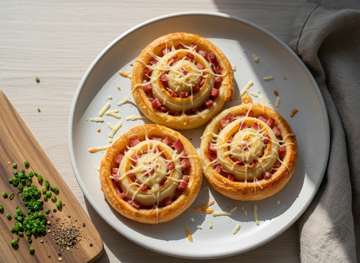Schinken-Käse-Blätterteigschnecken photo