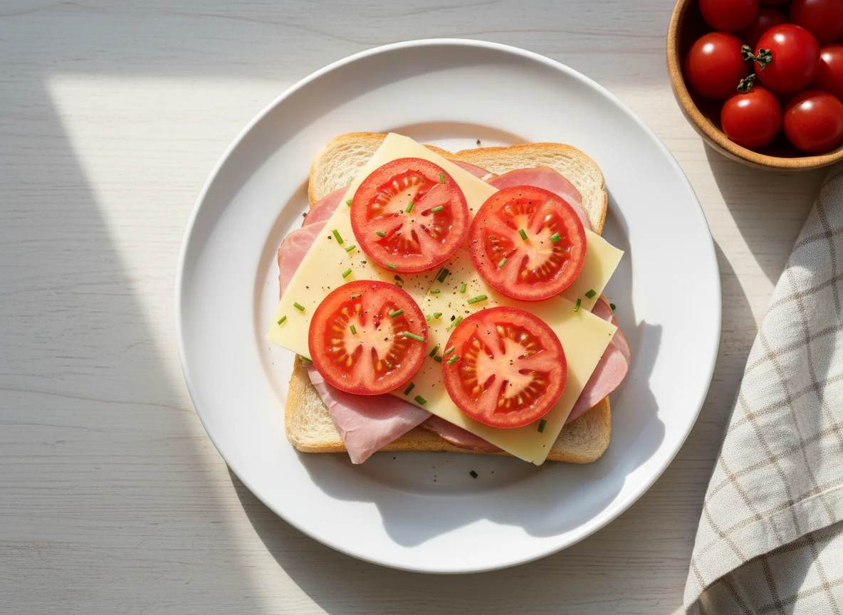 Schinken-Käse-Brot mit Tomate photo