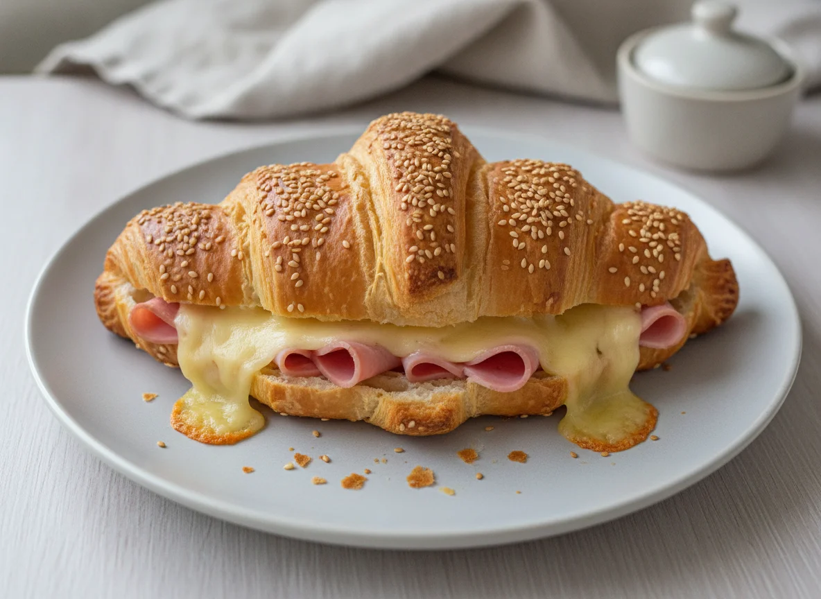 Schinken-Käse-Croissant mit Sesam photo