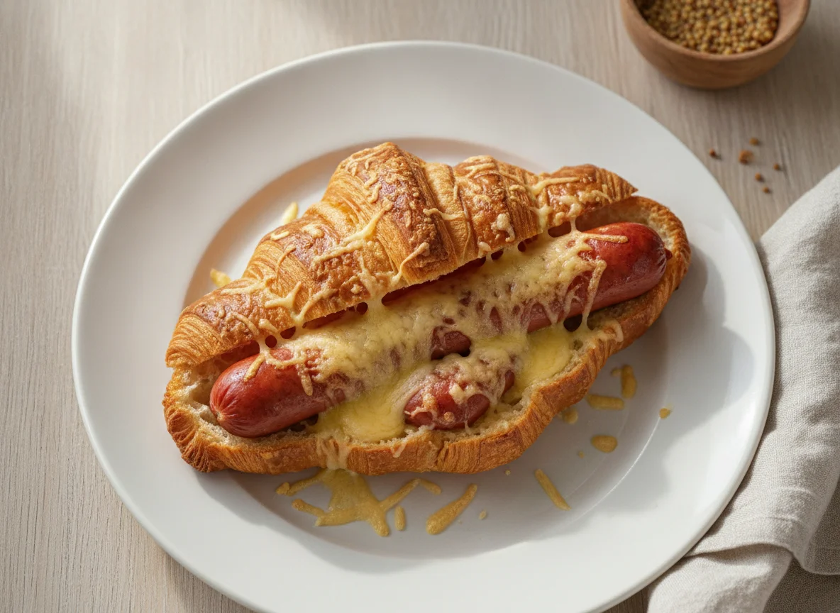 Schinken-Käse-Croissant mit Würstchen photo