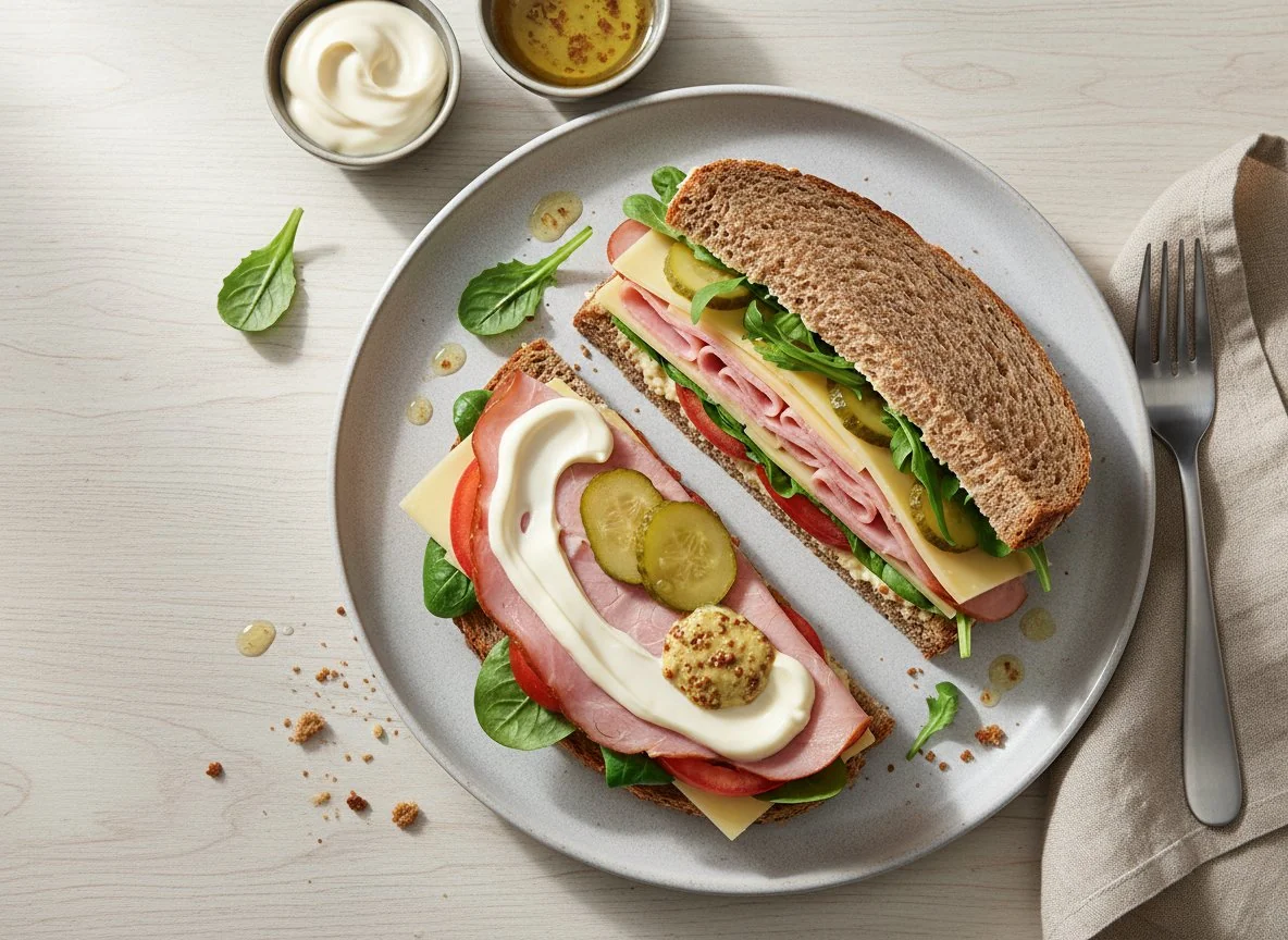 Schinken-Käse-Sandwich mit Dressing photo