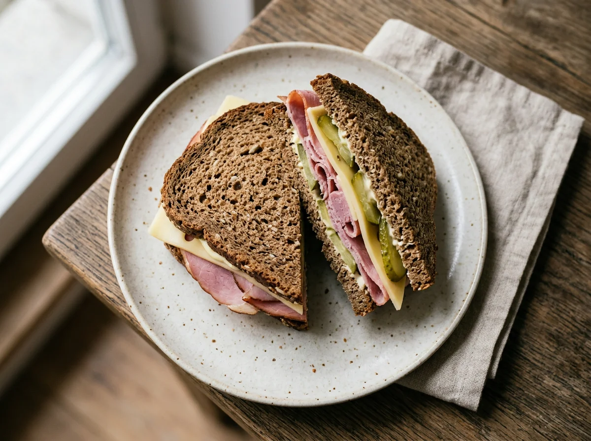 Schinken-Käse-Sandwich mit Gurke photo