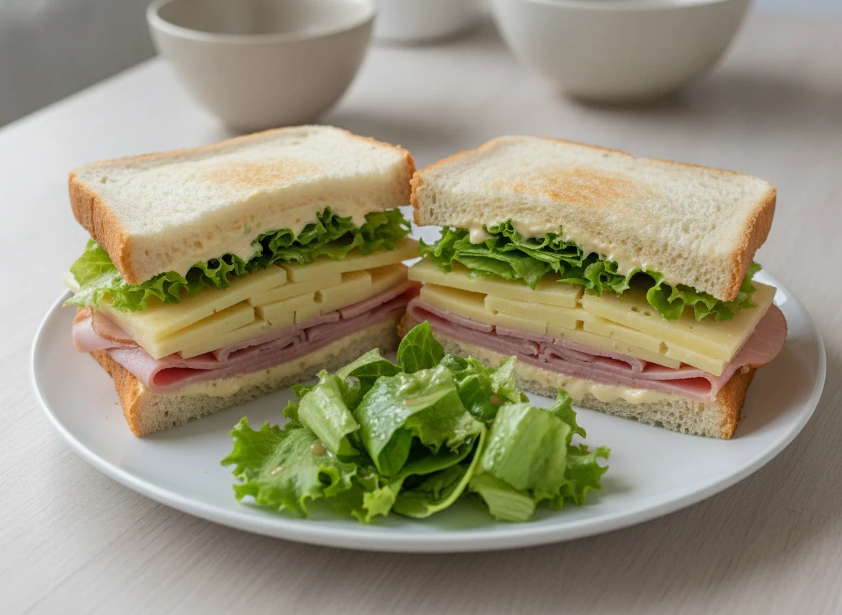 Schinken-Käse-Sandwich mit Salat photo
