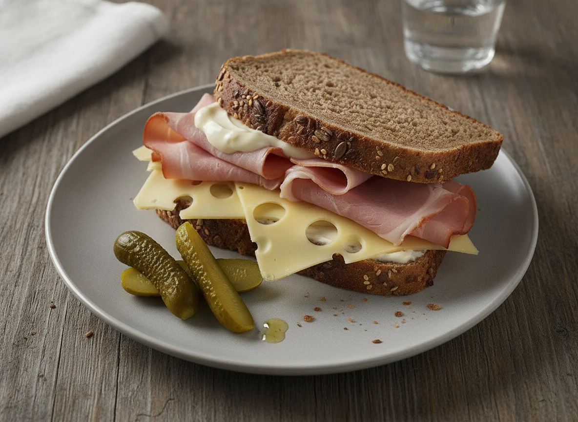 Schinken-Käse-Sandwich mit Vollkornbrot photo