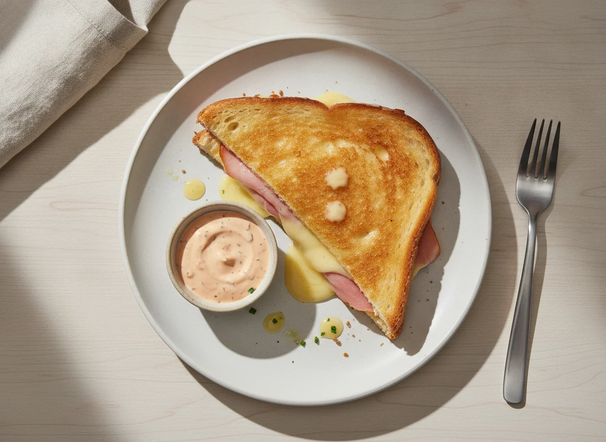 Schinken-Käse-Toast mit Cocktailsauce photo