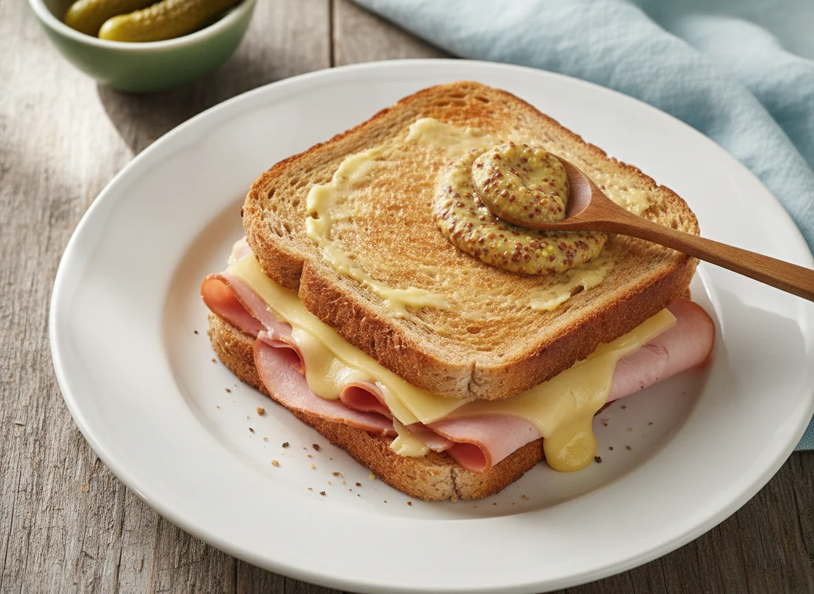 Schinken-Käse-Toast mit Senf photo