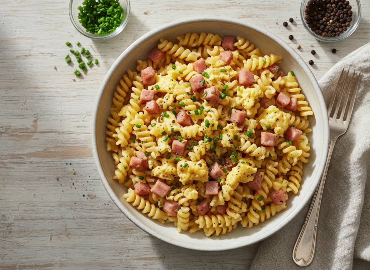 Schinkennudeln mit Ei photo