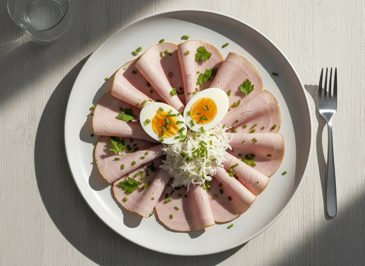 Schinkenplatte mit Ei und Kren photo