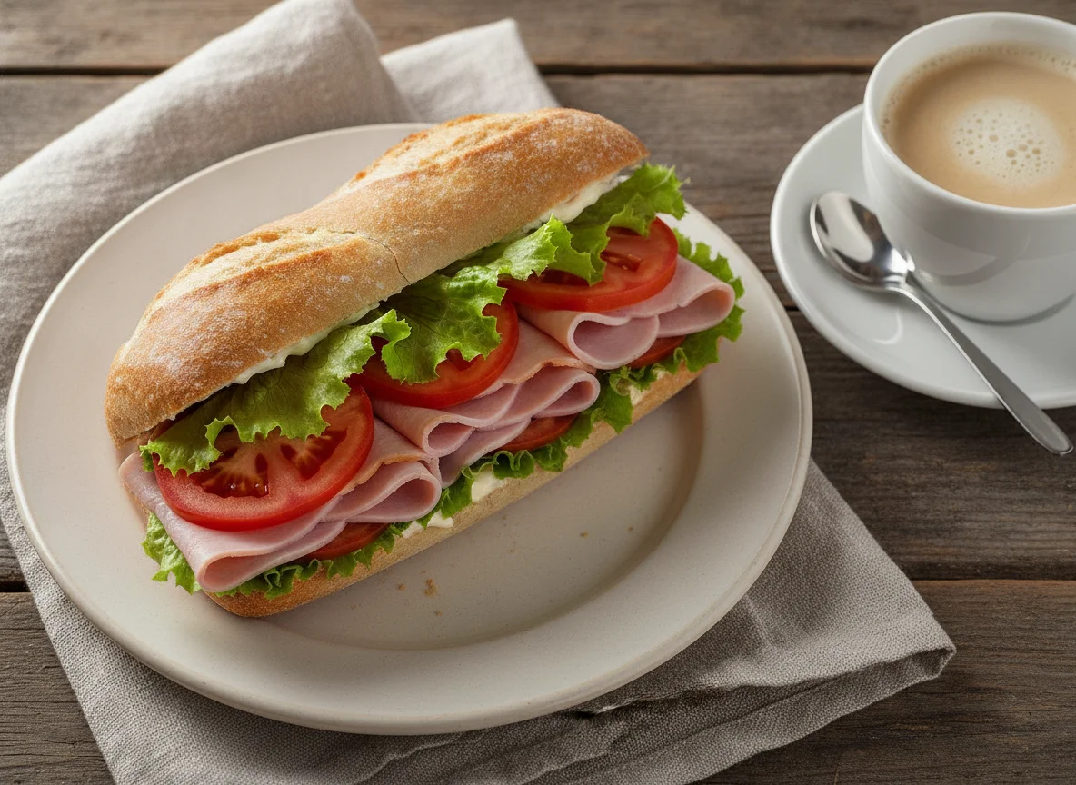 Schinken-Sandwich mit Kaffee photo