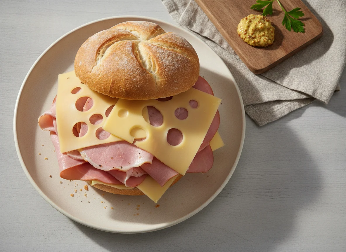 Schinkensemmel mit Käse photo