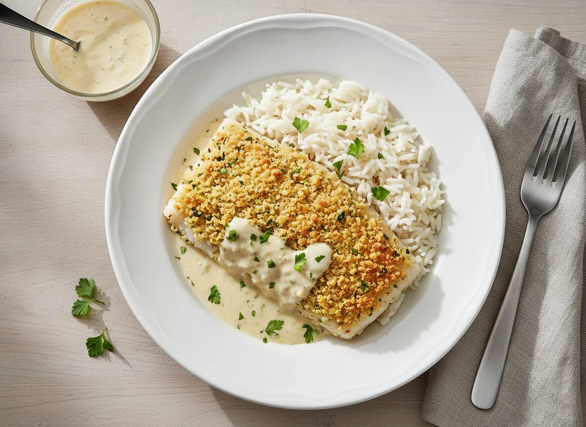 Schlemmerfilet Bordelaise mit Reis photo