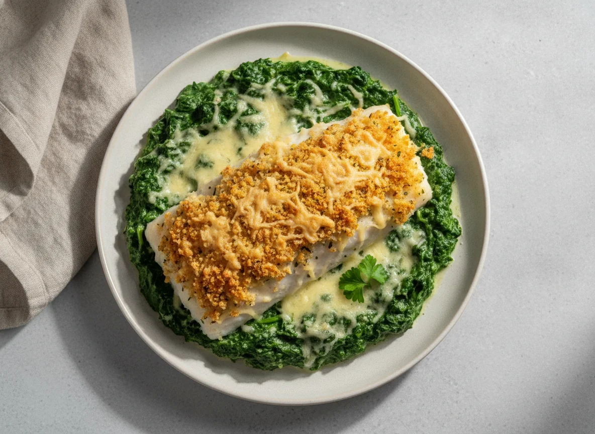Schlemmerfilet Bordelaise mit Spinat photo