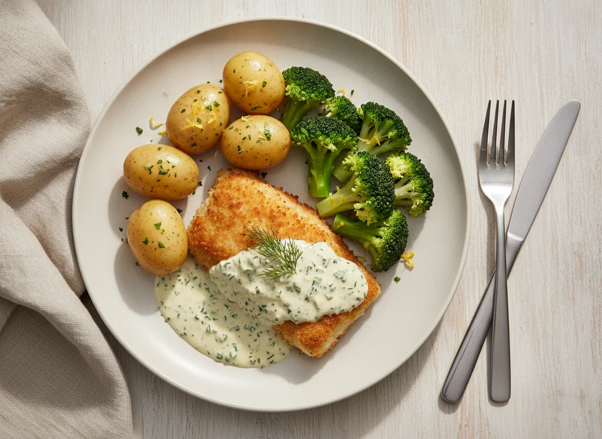 Schlemmerfilet mit Salzkartoffeln und Brokkoli photo