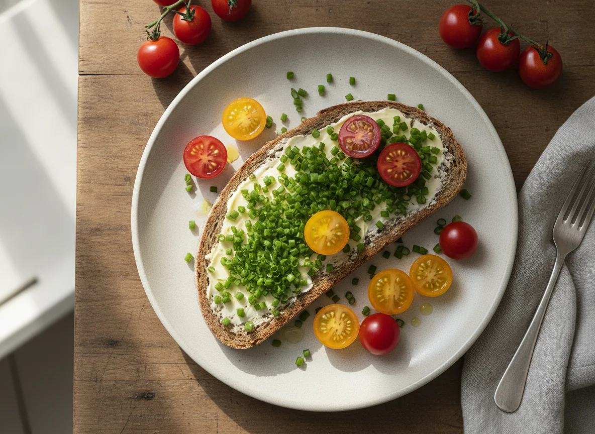 Schnittlauchbrot mit Kirschtomaten photo