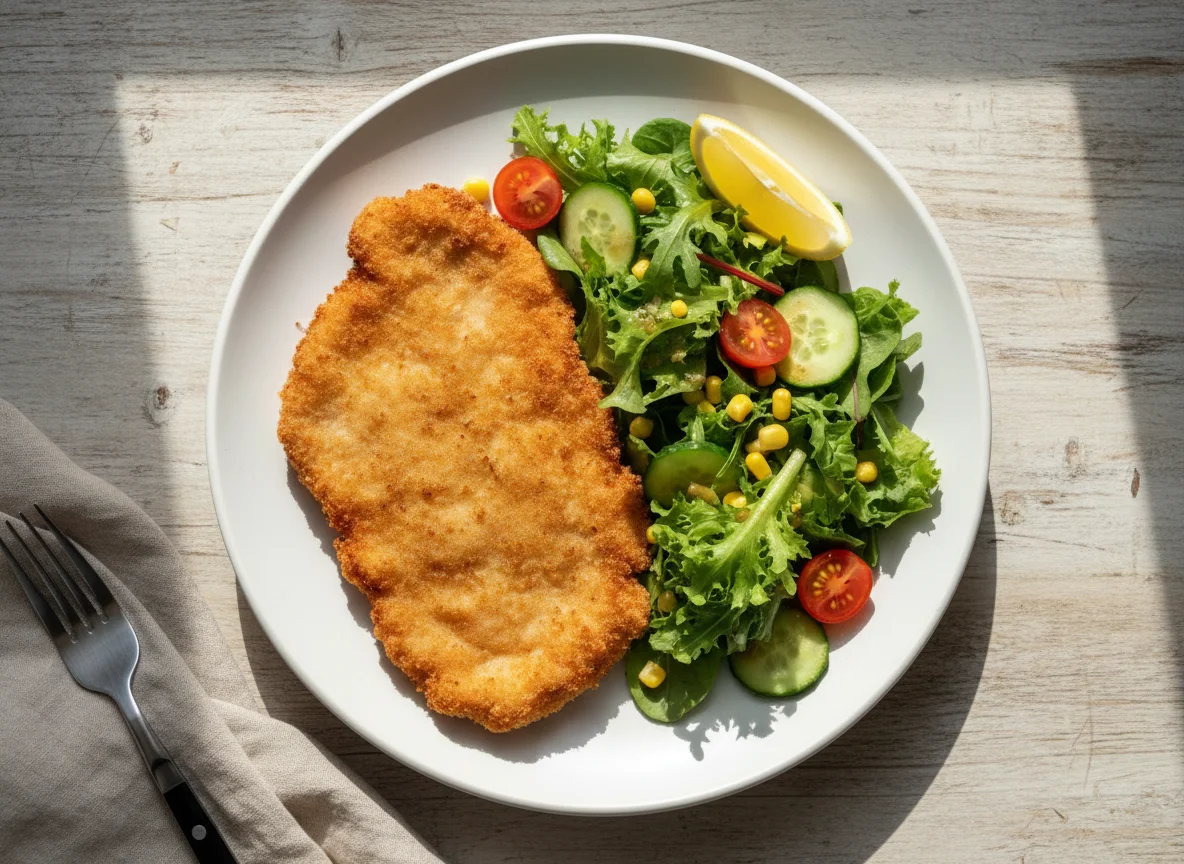 Schnitzel mit gemischtem Salat photo