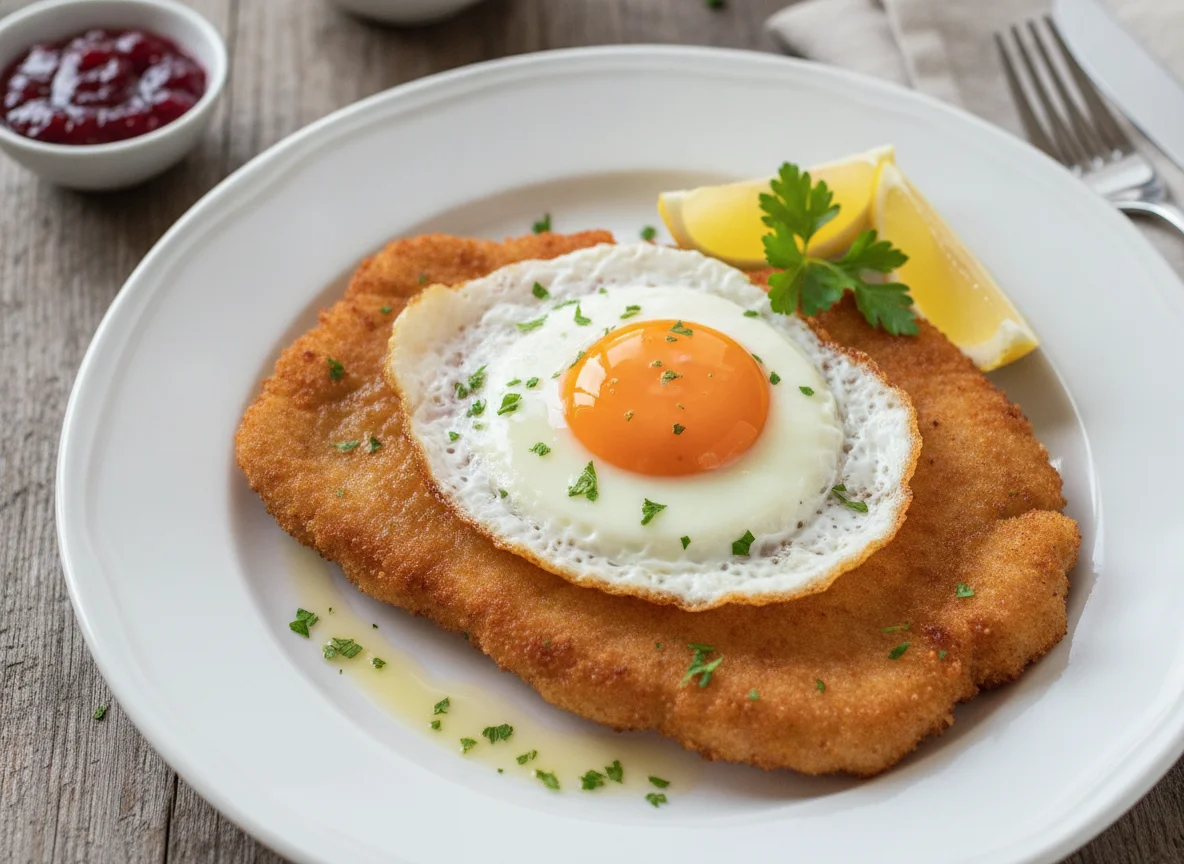 Schnitzel mit Spiegelei photo