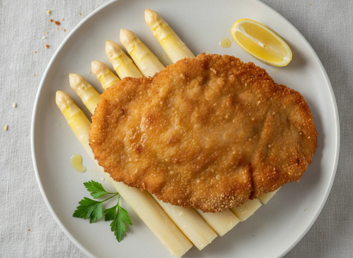 Schnitzel mit weißem Spargel photo