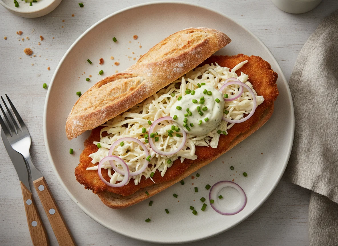 Schnitzelbrötchen mit Krautsalat photo