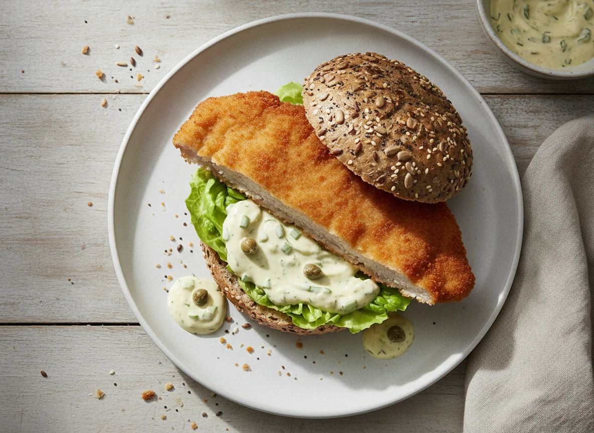 Schnitzelbrötchen mit Mehrkornbrötchen photo
