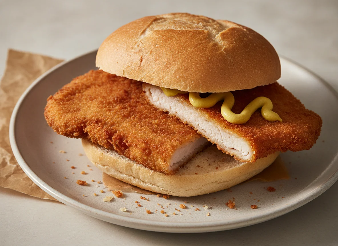 Schnitzelbrötchen mit Senf photo