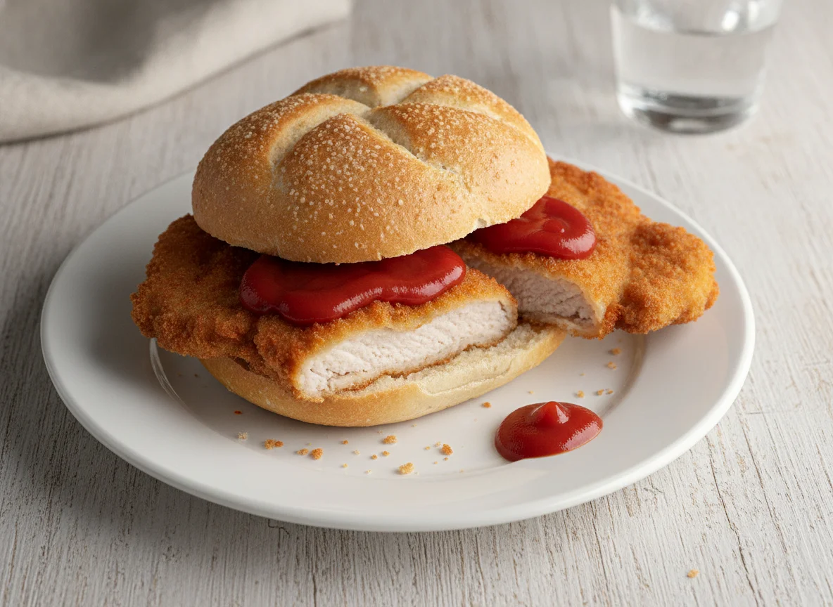 Schnitzelsemmel mit Ketchup photo