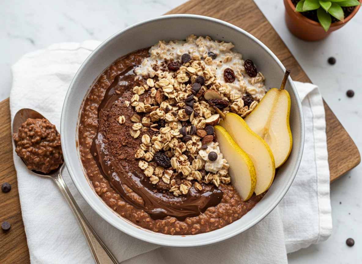 Schoko Protein Porridge mit Bircher Müsli photo