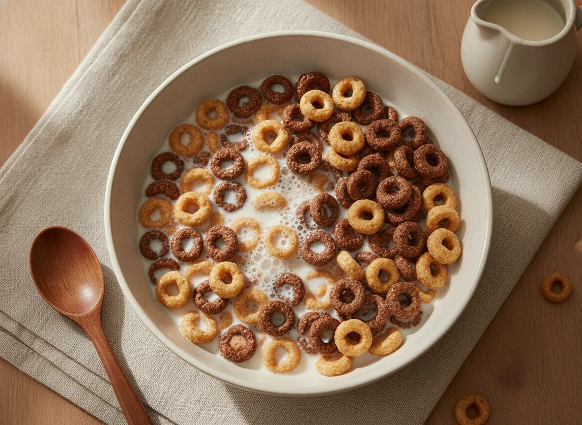 Schoko- und Honig-Frühstückscerealien mit Milch photo