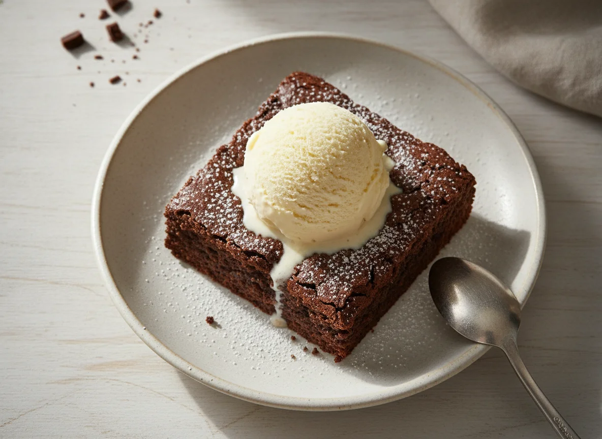 Schokoladen-Brownie mit Vanilleeis photo