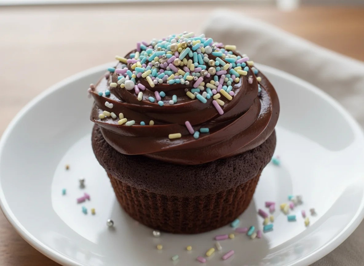 Schokoladen-Cupcake mit Streuseln photo