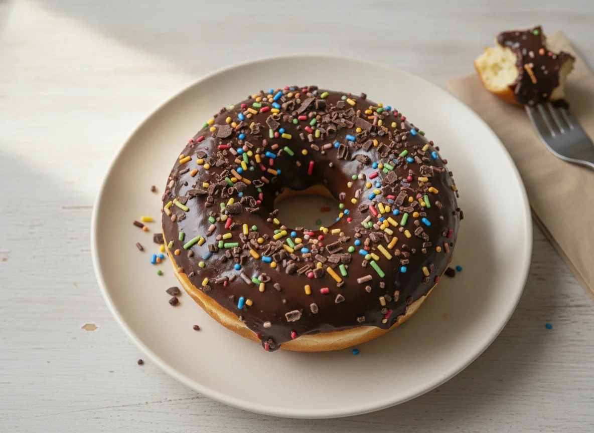 Schokoladen-Donut mit bunten Streuseln photo