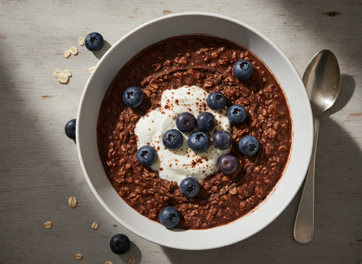 Schokoladen-Haferbrei mit Blaubeeren photo
