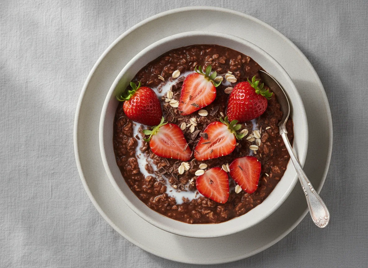 Schokoladen-Haferbrei mit Erdbeeren photo