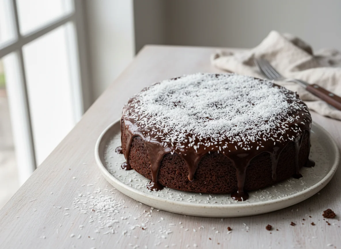 Schokoladenkuchen mit Kokosraspeln photo