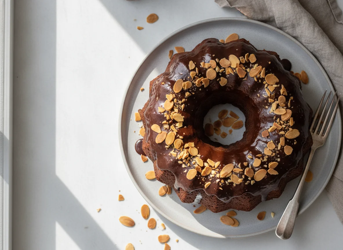 Schokoladenkuchen mit Mandelsplittern photo