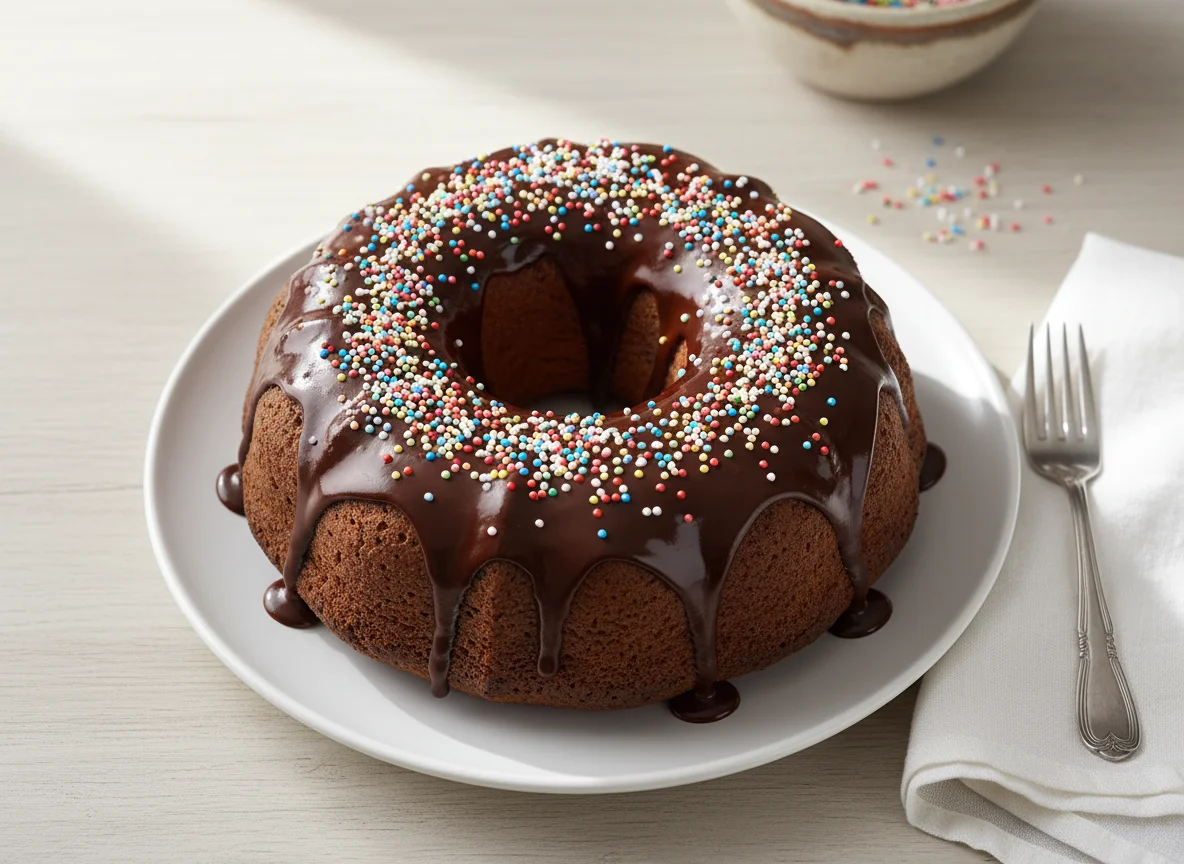 Schokoladenkuchen mit Zuckerstreuseln photo