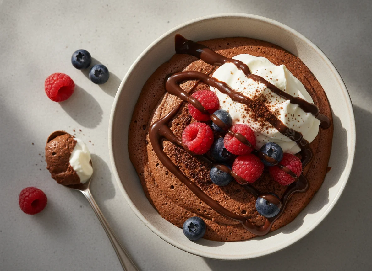 Schokoladenmousse mit Beeren und Sahne photo