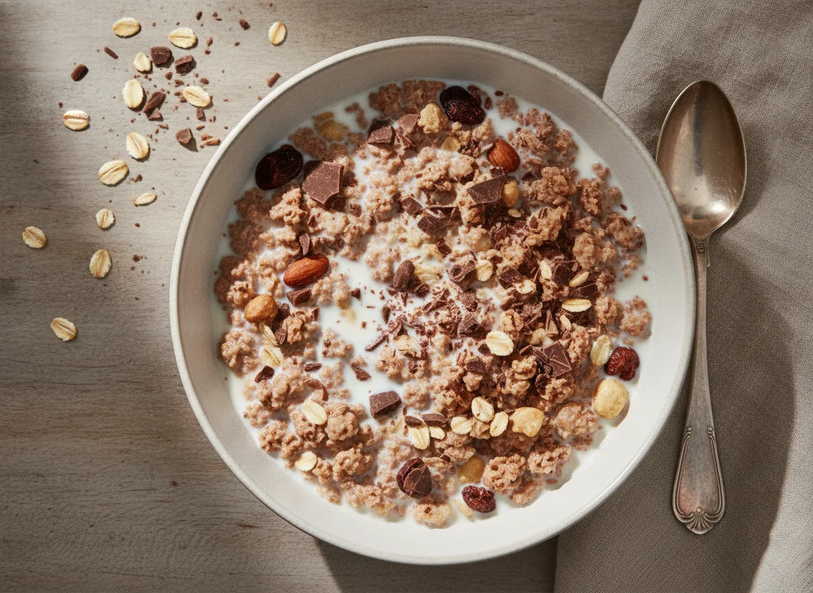 Schokoladen-Müesli mit Milch photo