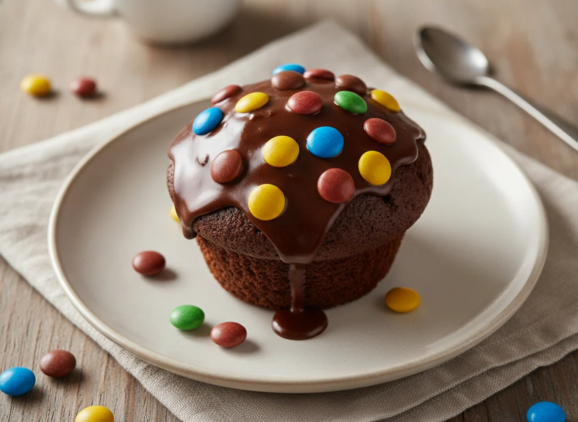 Schokoladen-Muffin mit Schokolinsen photo