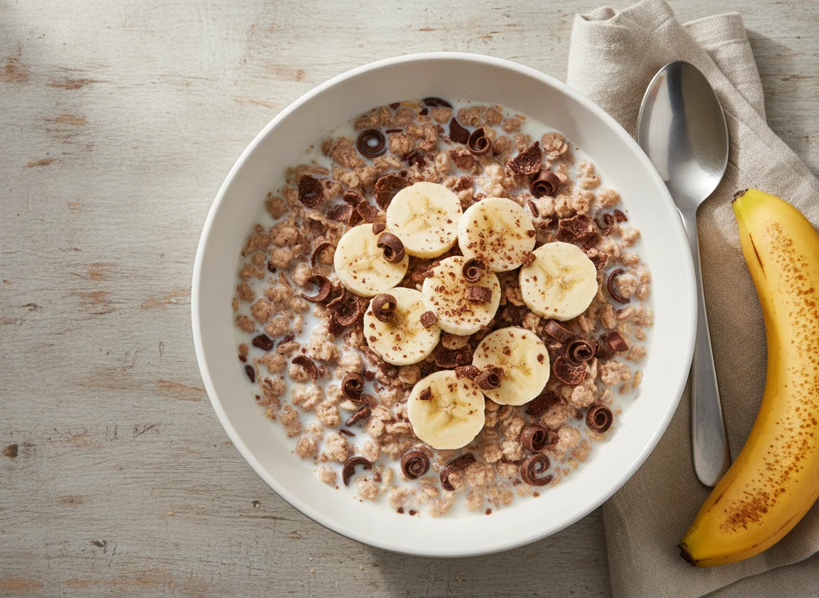 Schokomüsli mit Milch und Banane photo