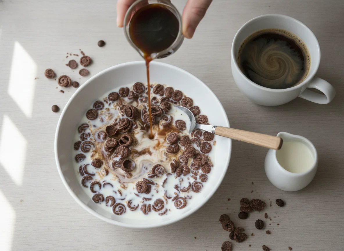 Schokomüsli mit Milch und Kaffee photo