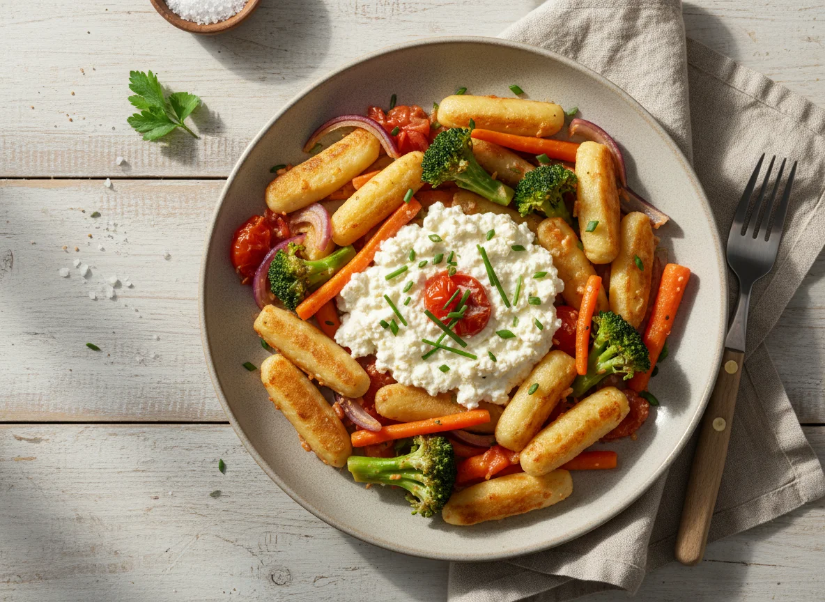 Schupfnudeln mit Gemüse und Frischkäsesauce photo