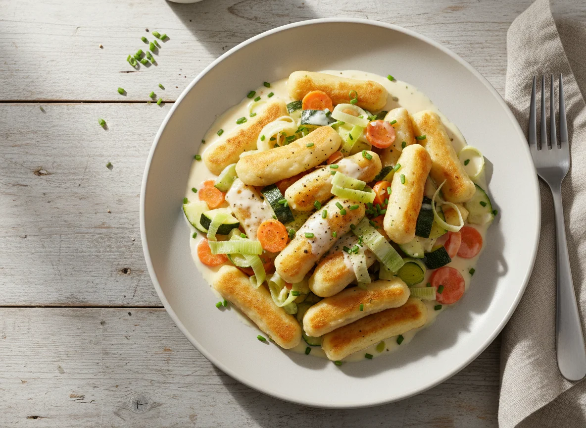 Schupfnudeln mit Rahmgemüse photo