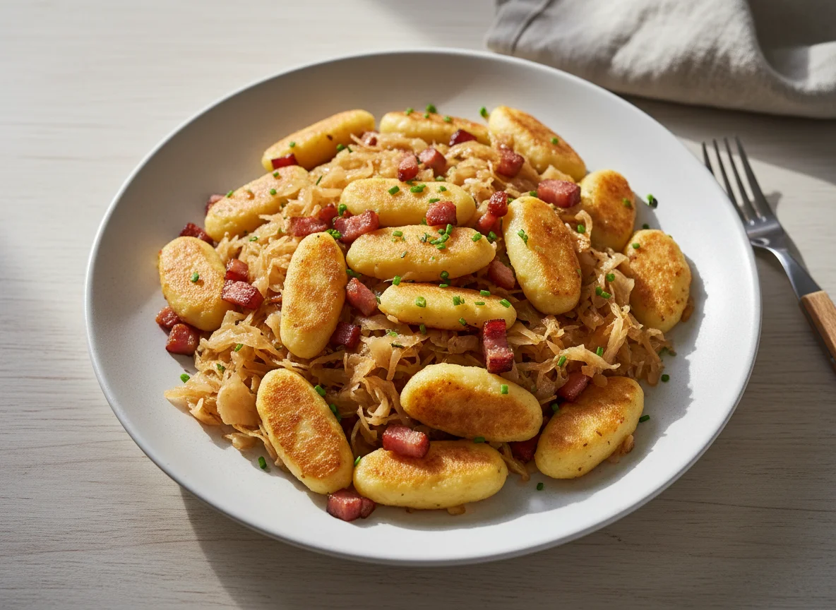 Schupfnudeln mit Sauerkraut und Speck photo