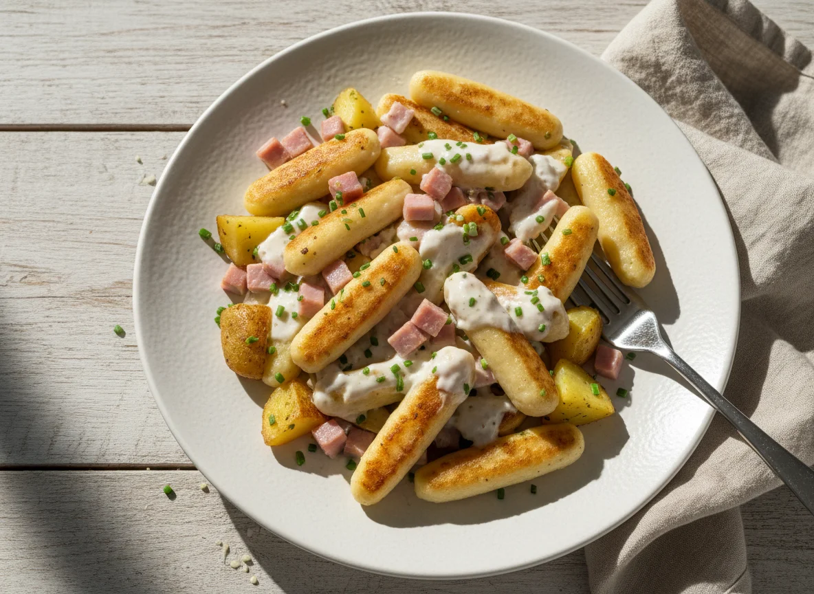 Schupfnudeln mit Schinken und Sahnesauce photo