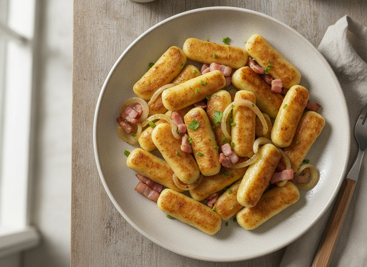 Schupfnudeln mit Speck und Zwiebeln photo