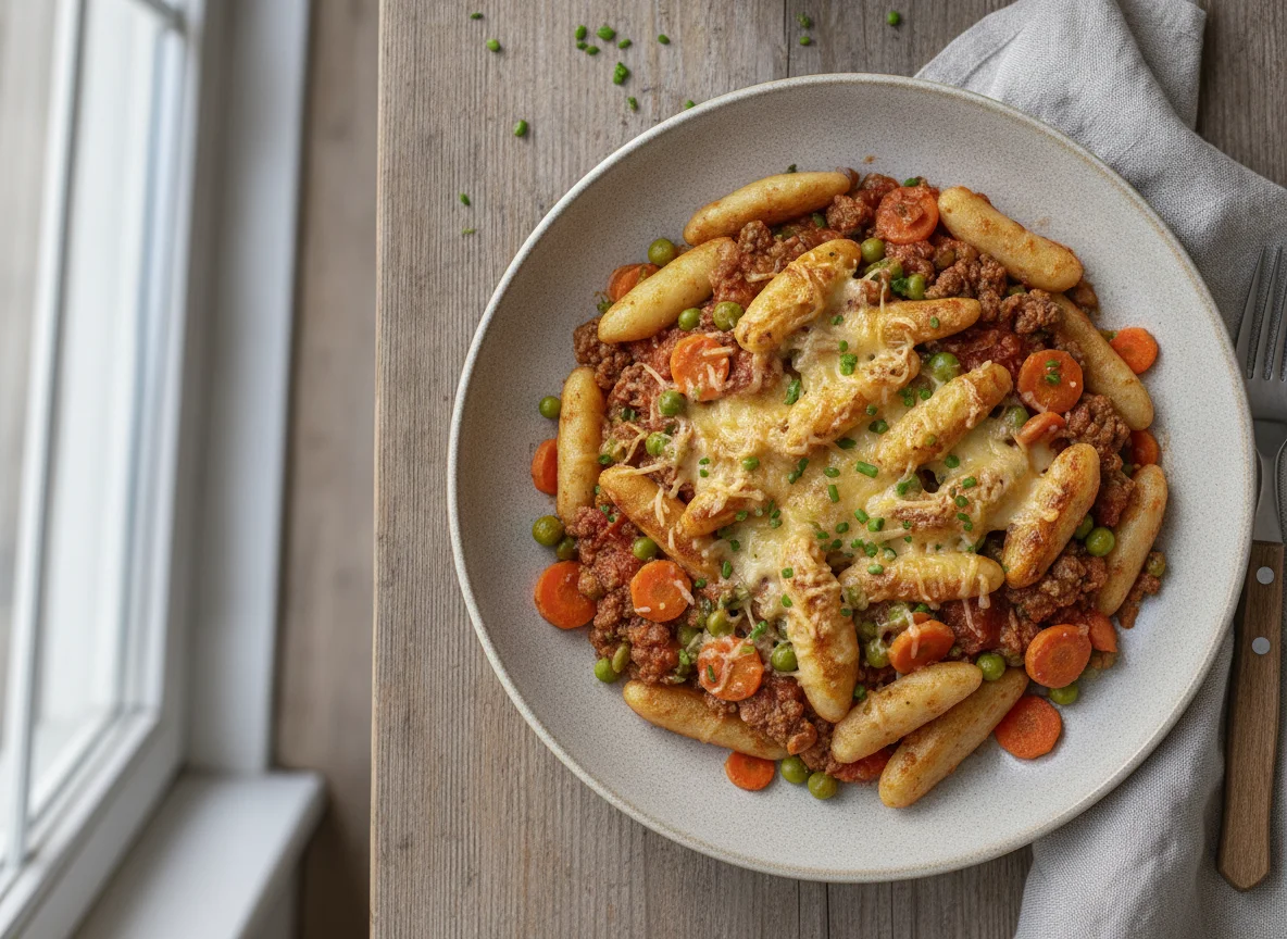 Schupfnudelpfanne mit Hackfleisch und Gemüse photo