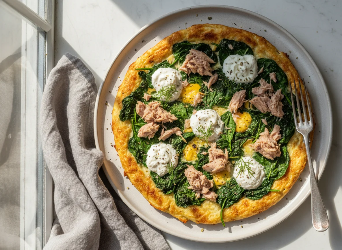 Schüttel Pizza mit Thunfisch und Spinat photo